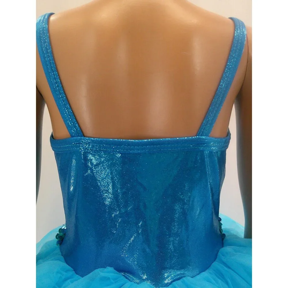 Pre-Owned Dance Costume Jazz Small Child Turquoise A Wish Come True 412 Metalli